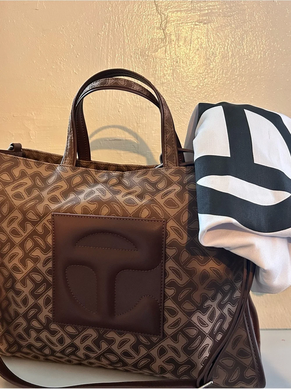 Telfar Brown Monogram Laptop Tote